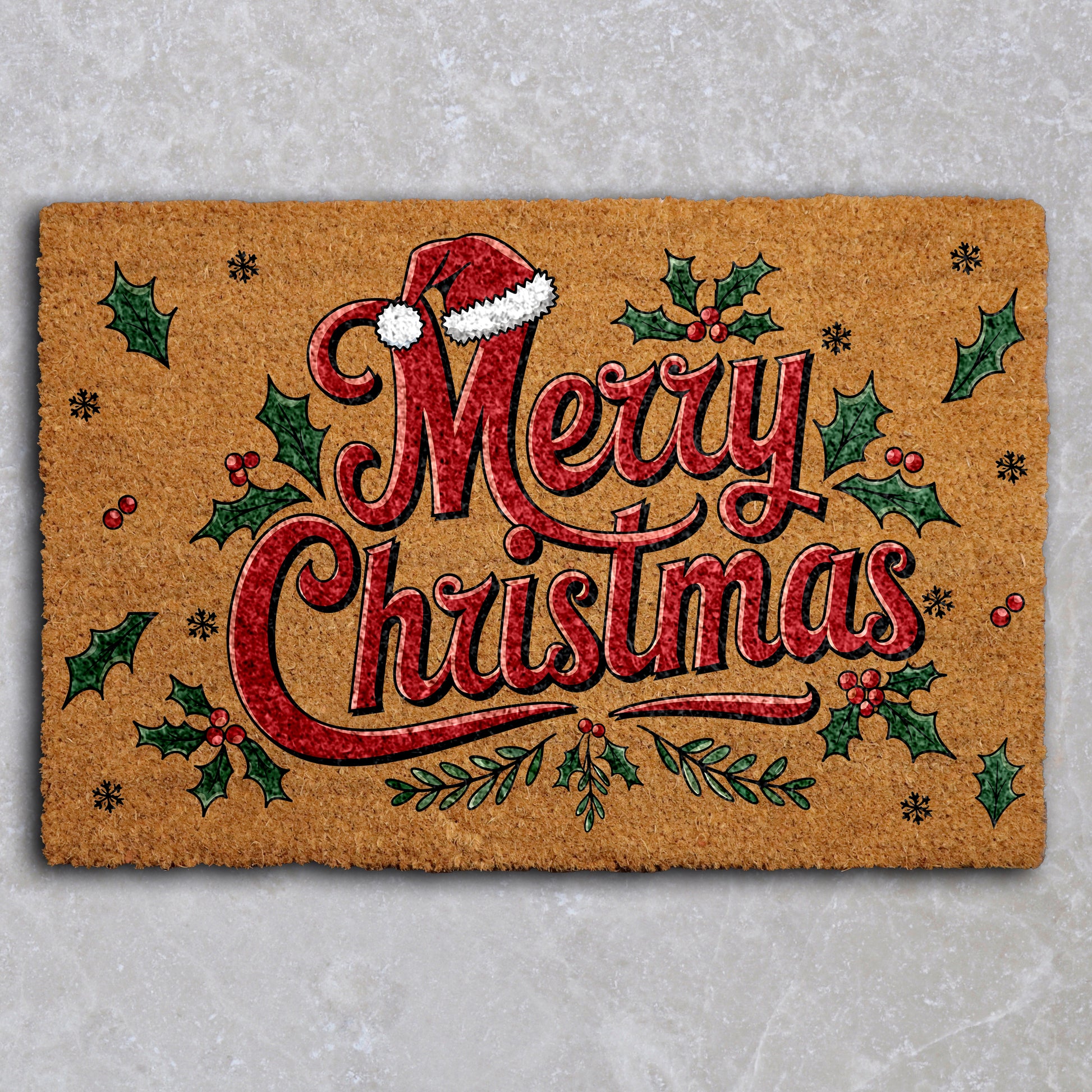 Cozy Winter Mat: Merry Christmas Doormat, Festive Santa Hat Design