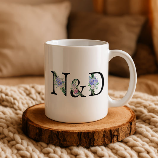 Floral Initials Monogram Mug: Aesthetic Ceramic Cup for Daily Use