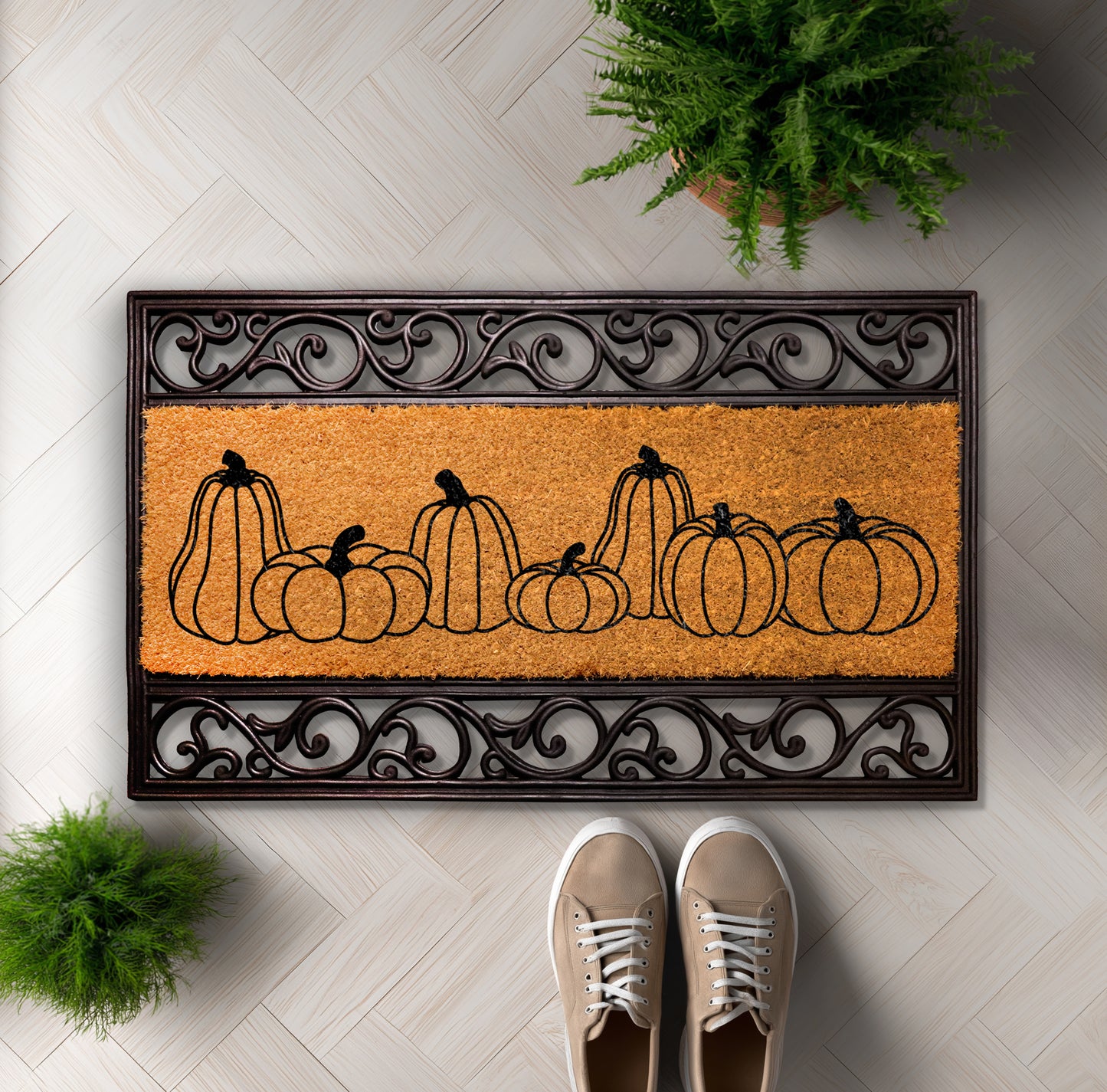 Rustic Pumpkin Design Mat, Interchangeable Autumn Entryway Rug, Welcome Mat