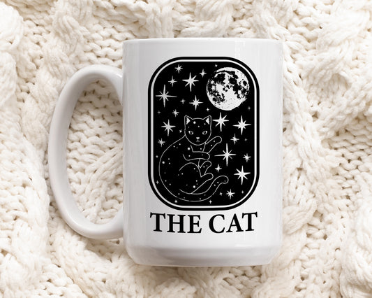 Black Cat Moon Stars Coffee Cup, Mystical Feline Mug Celestial
