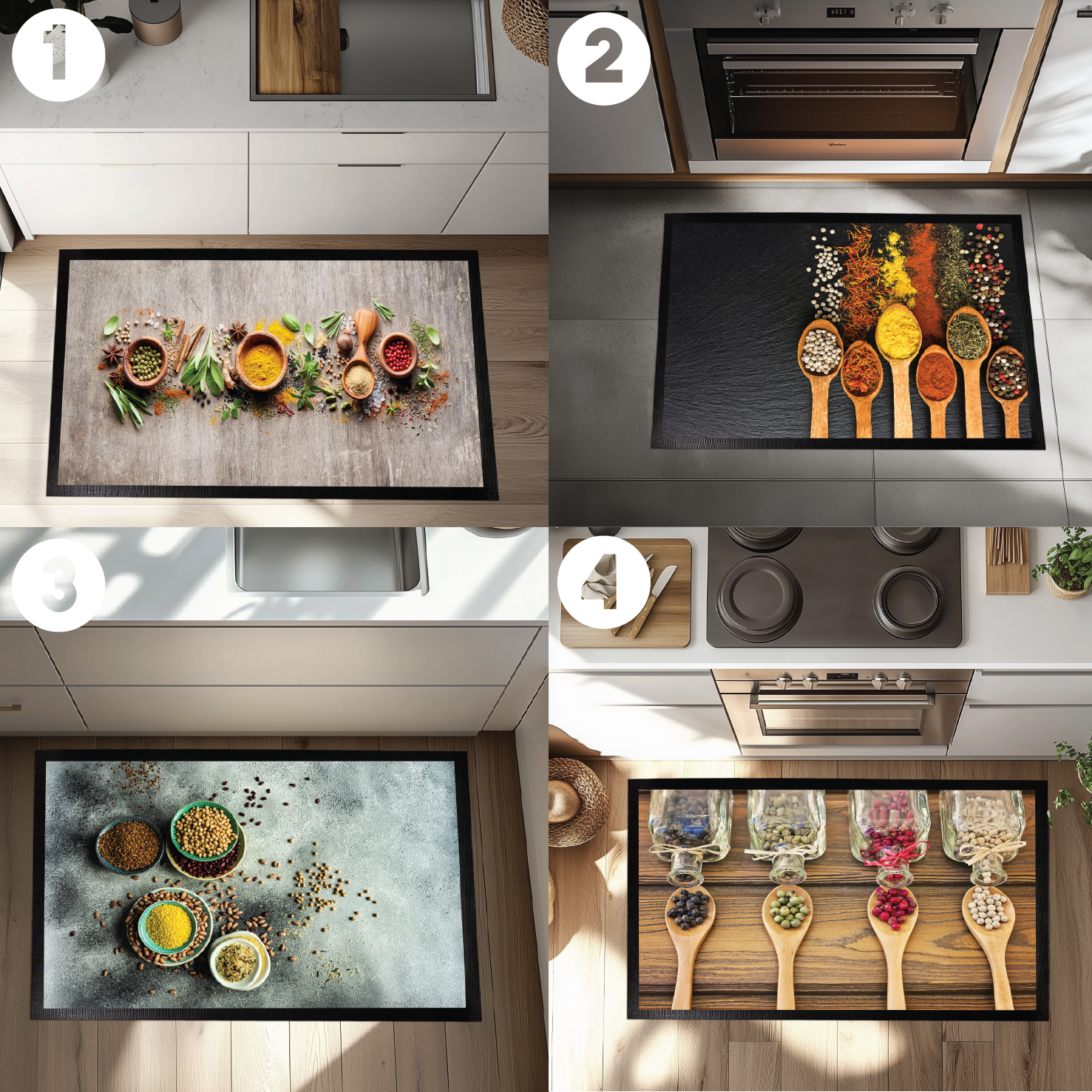 Botanical Herb Spice Kitchen Mat, Printed Spices on Non-Slip Rug