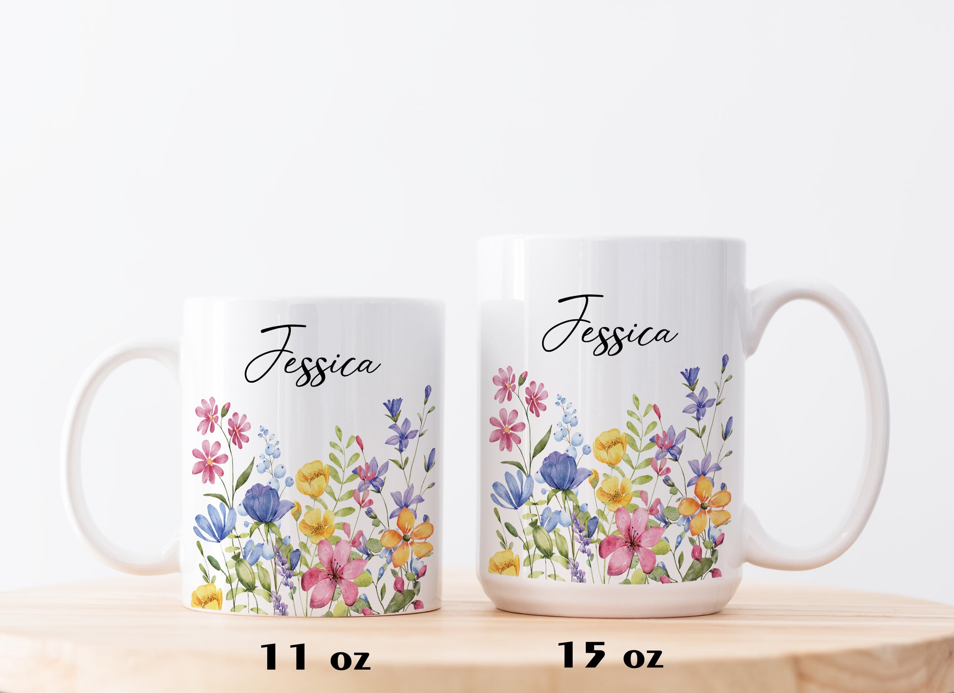 Personalized Wildflowers Ceramic Mug, Boho Gift For Her, Custom Tea Cup