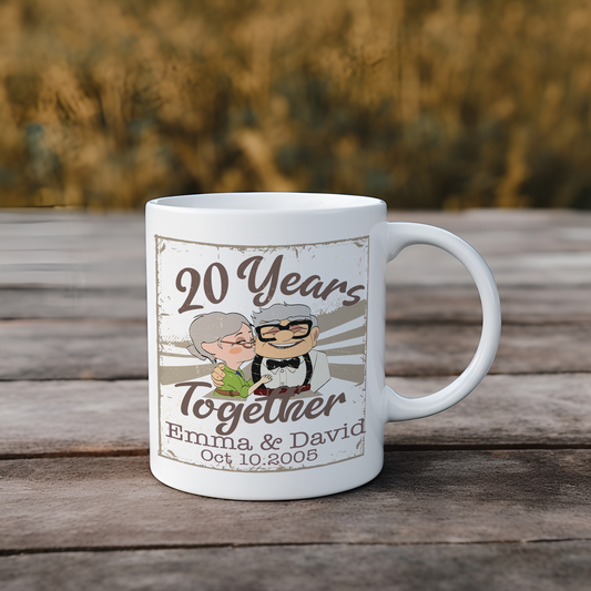 Vintage Disney-inspired Carl & Ellie Couple Mug, Custom Wedding Anniversary Cup