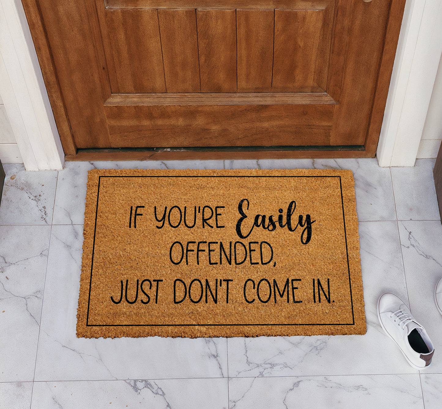 Sarcastic doormat, funny welcome mat for rude entrance decor.