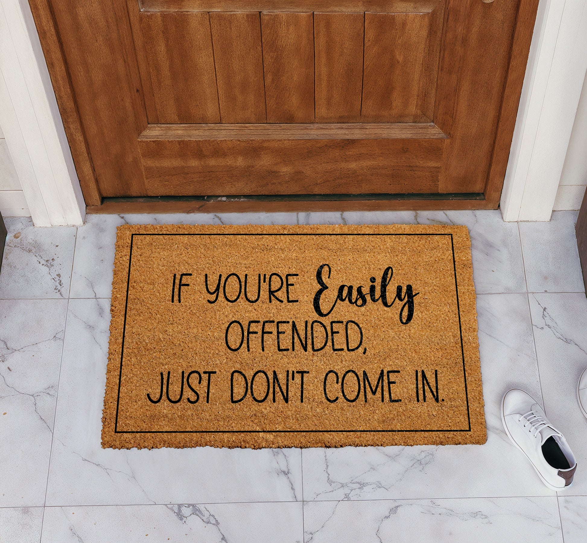Sarcastic doormat, funny welcome mat for rude entrance decor.