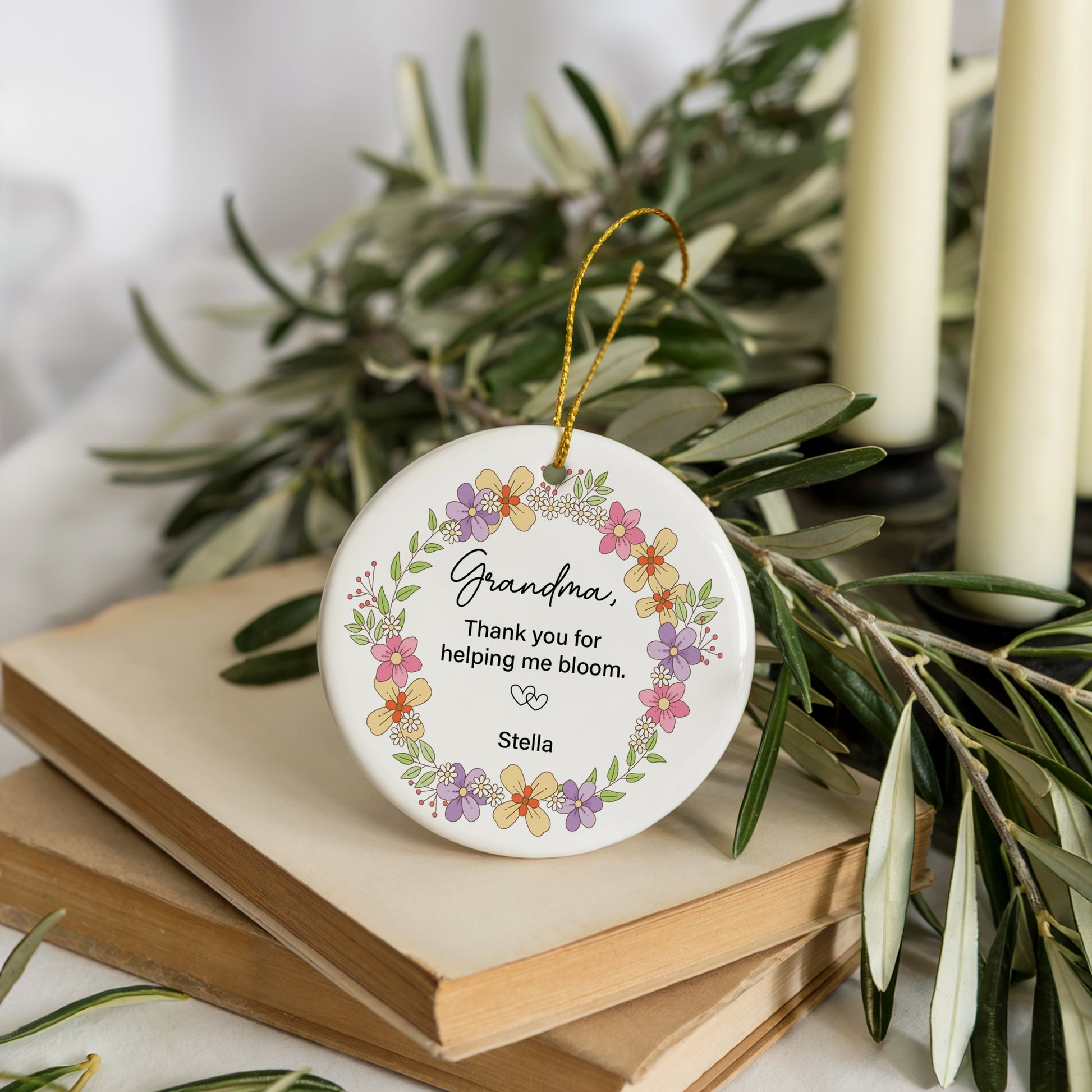 Personalized Floral Grandma Ornaments, New Granny Ceramic Keepsake Gift
