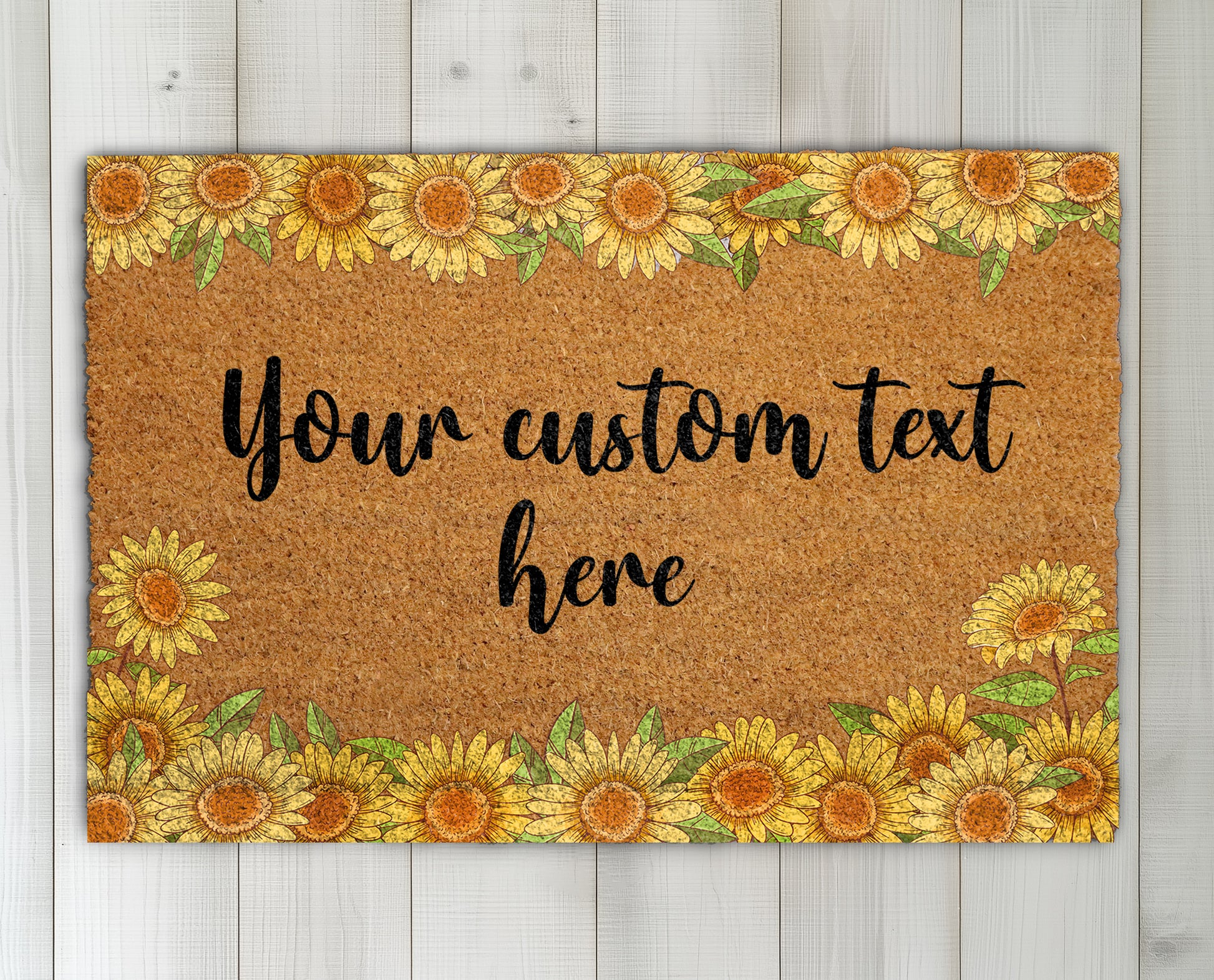 Personalized Sunflower Doormat, Customizable Flower Front Door Mat, Farmhouse Entry Rug