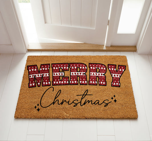 Cozy Vintage Christmas Doormat, Fair Isle Winter Welcome Mat, Housewarming Decor