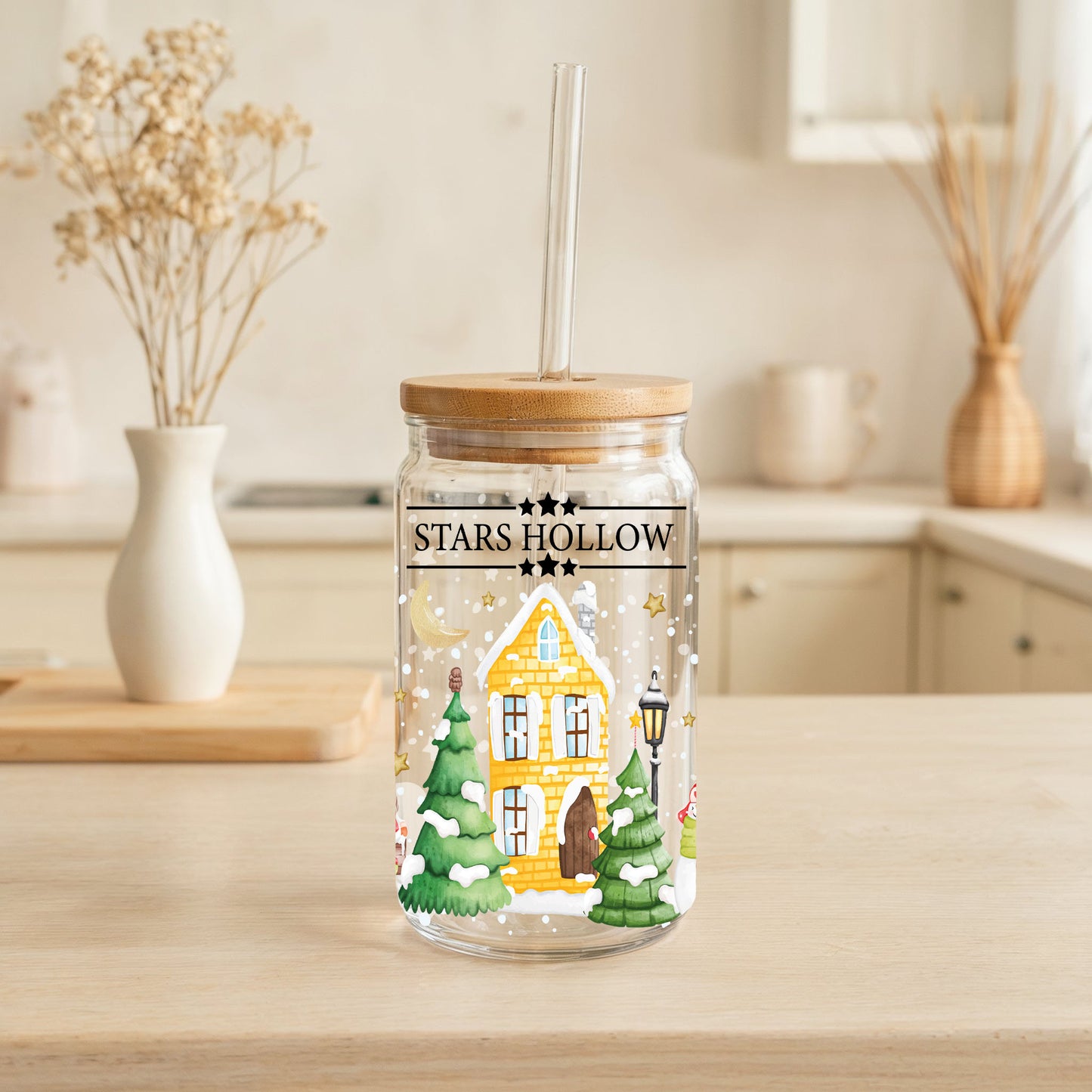 Stars Hollow Gilmore Girls Winter Can Glass Tumbler, Christmas Gift Cup