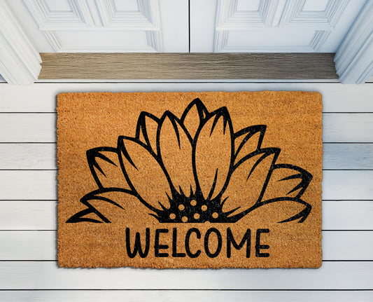 Floral Silhouette Rug, Vintage Sunflower Welcome - Happy Home Vibes