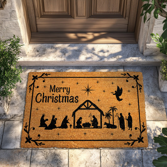 Religious Nativity Christmas Doormat, Holy Xmas Front Porch Rug