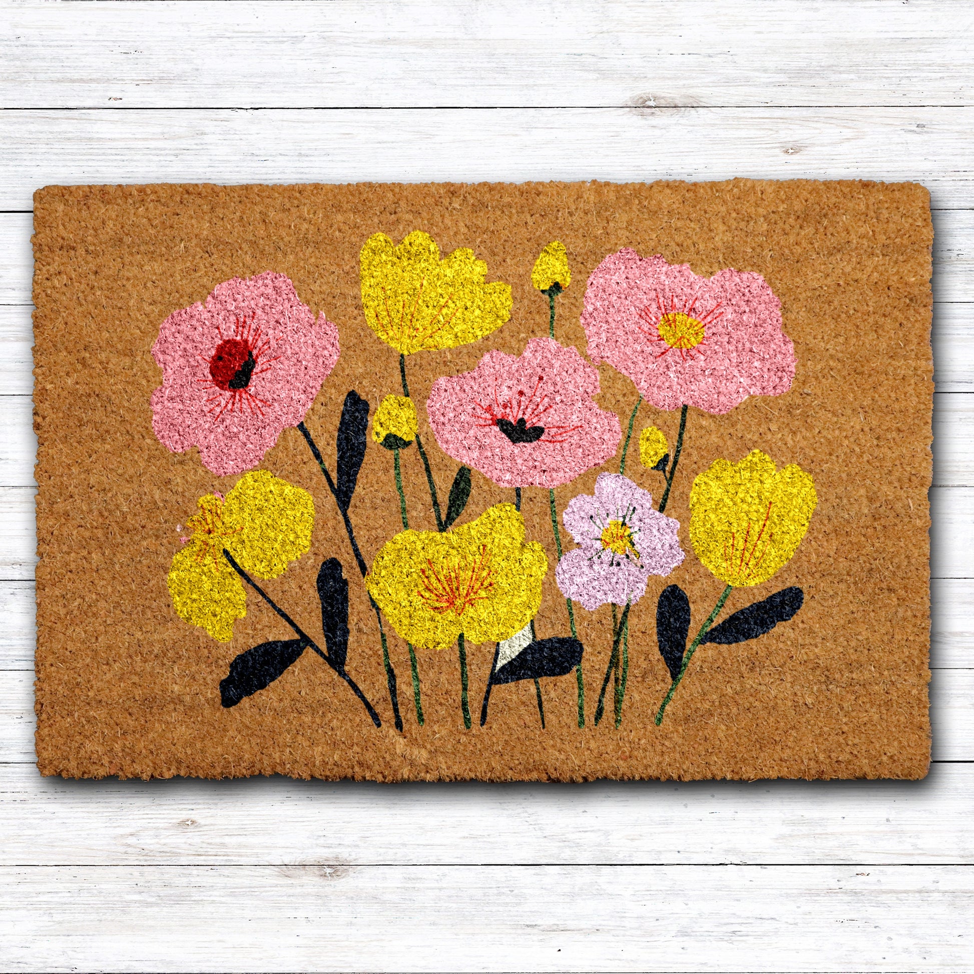Vibrant Poppy Flower Doormat, a Floral Welcome for Garden Enthusiasts