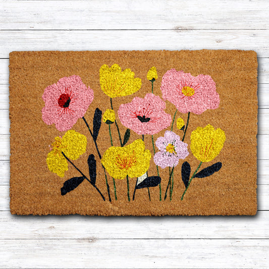 Vibrant Poppy Flower Doormat, a Floral Welcome for Garden Enthusiasts