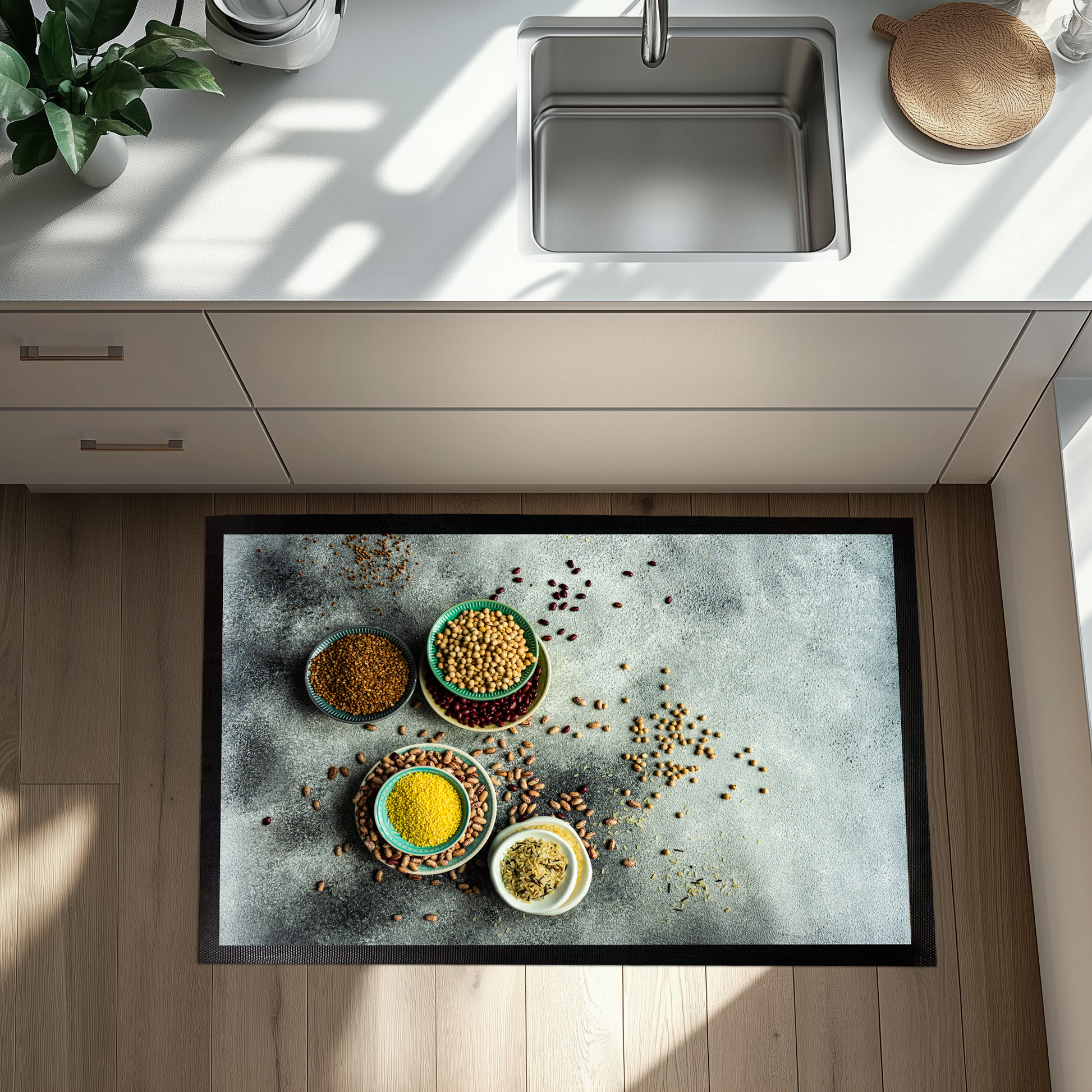 Botanical Herb Spice Kitchen Mat, Printed Spices on Non-Slip Rug