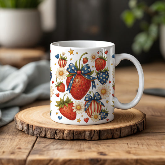 Celebrate Fourth of July with Red White Blue Strawberry Mug