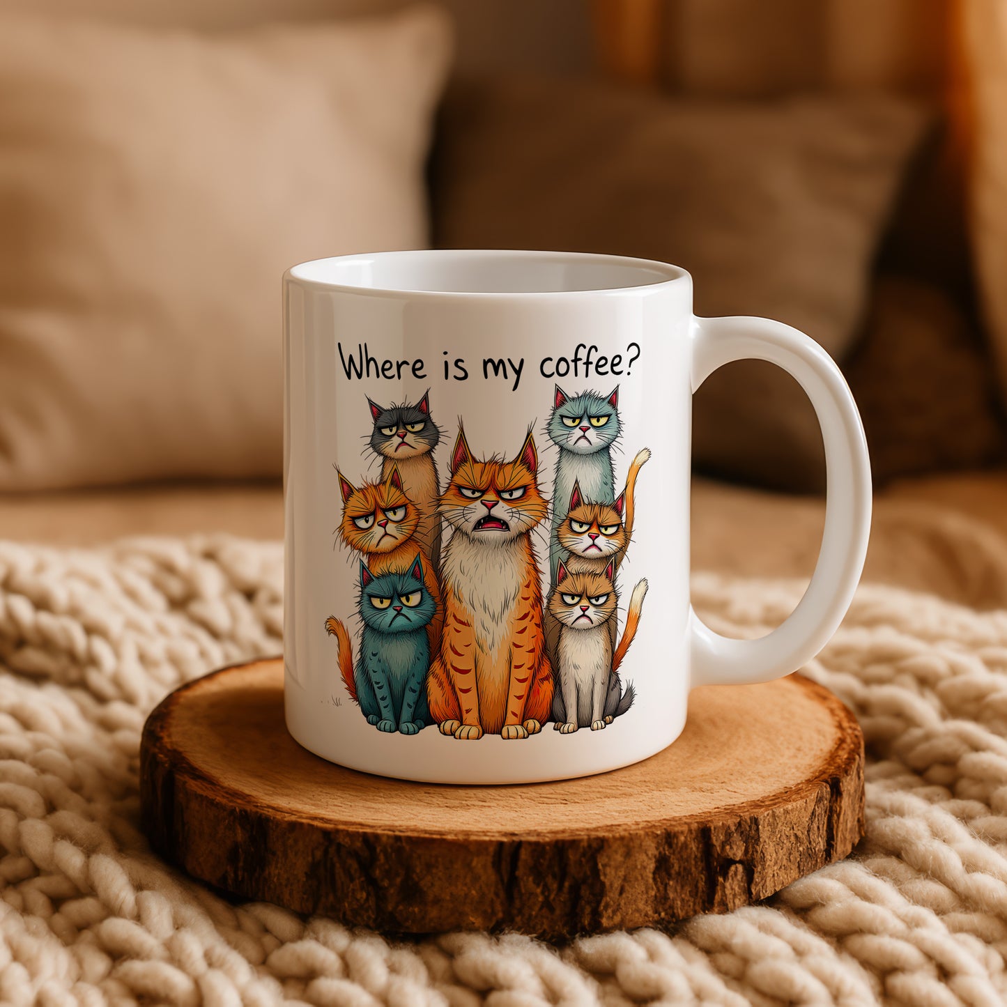 Grumpy Cats Ceramic Mug, Humorous Cat Lovers Coffee Cup
