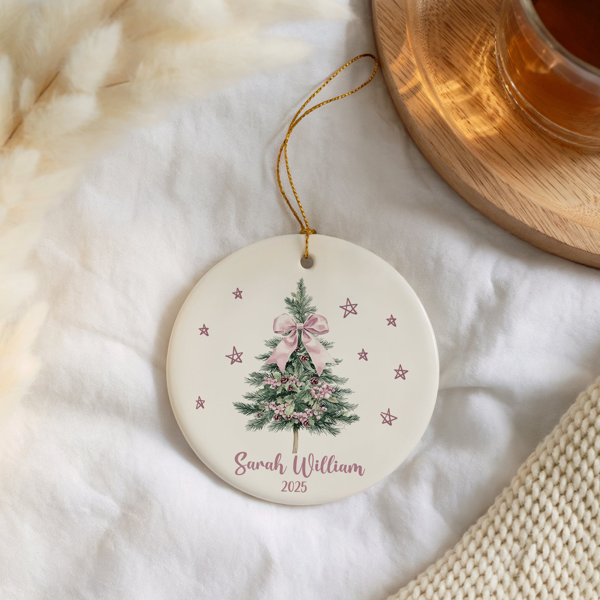 Personalized Pink Coquette Christmas Ornament, Unique Coworker Secret Santa Gift