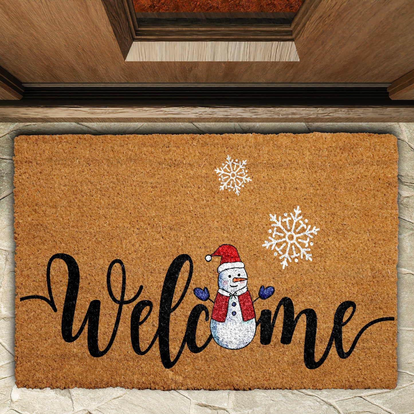 Festive Snowflake Doormat, Cheerful Holiday Porch Rug for Winter