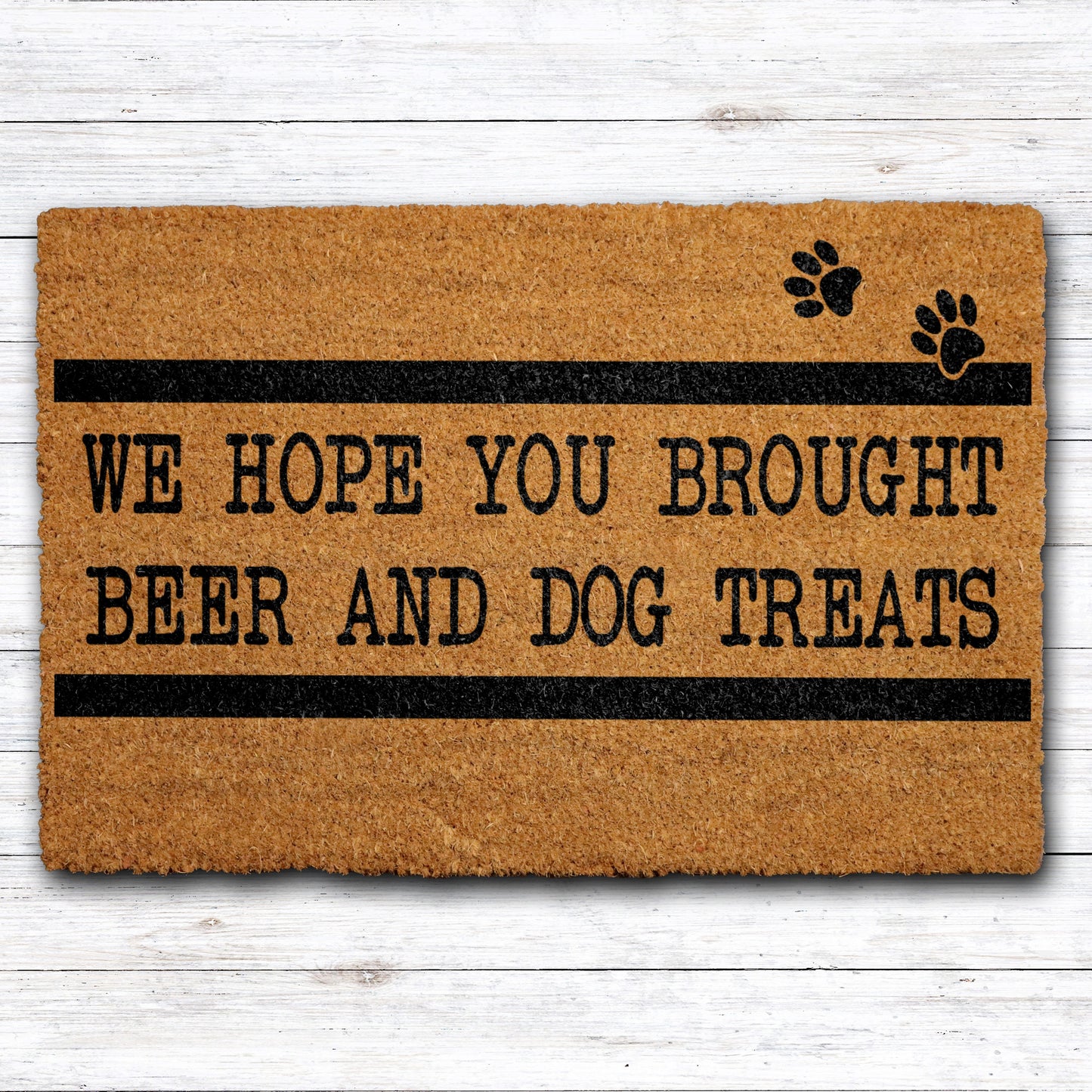 Dog Lover's Funny Welcome Mat: Beer, Treats, Paw Prints!