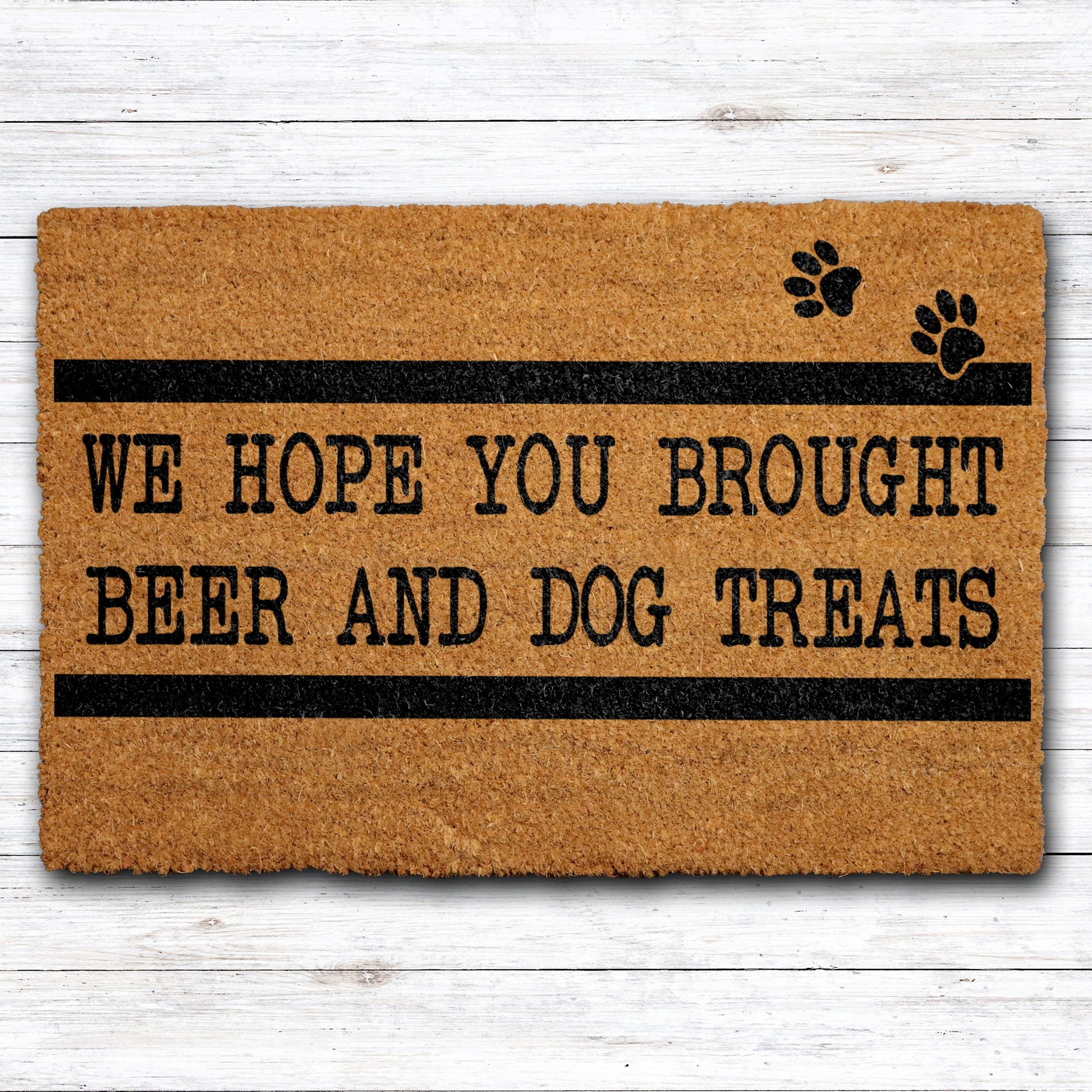 Dog Lover's Funny Welcome Mat: Beer, Treats, Paw Prints!