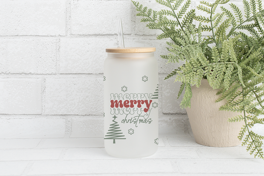 Merry Christmas Can Glass Tumbler, Holiday Party Beer Cup