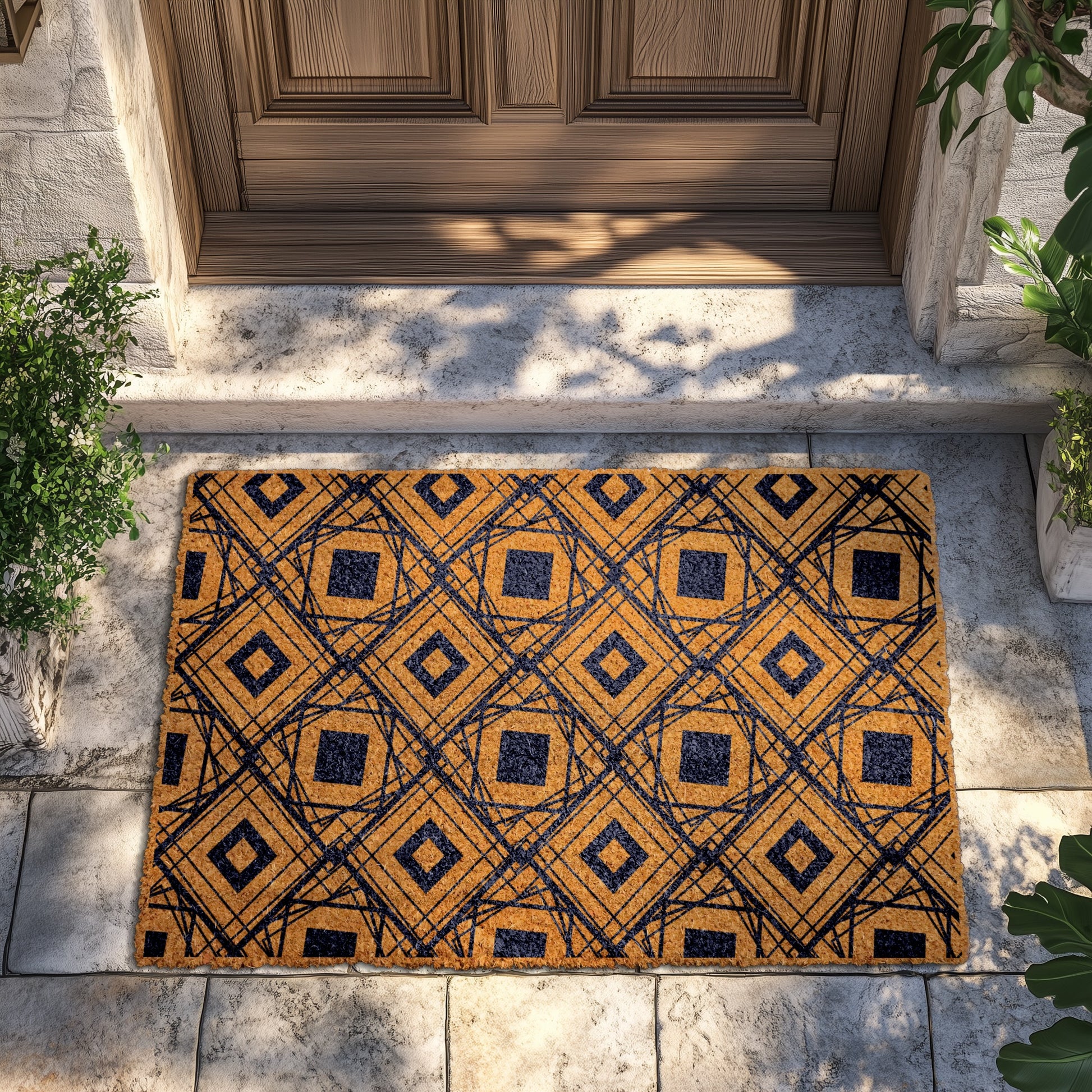 Mid-Century Modern Doormat, Geometric Pattern Welcome Mat, Abstract Home Decor
