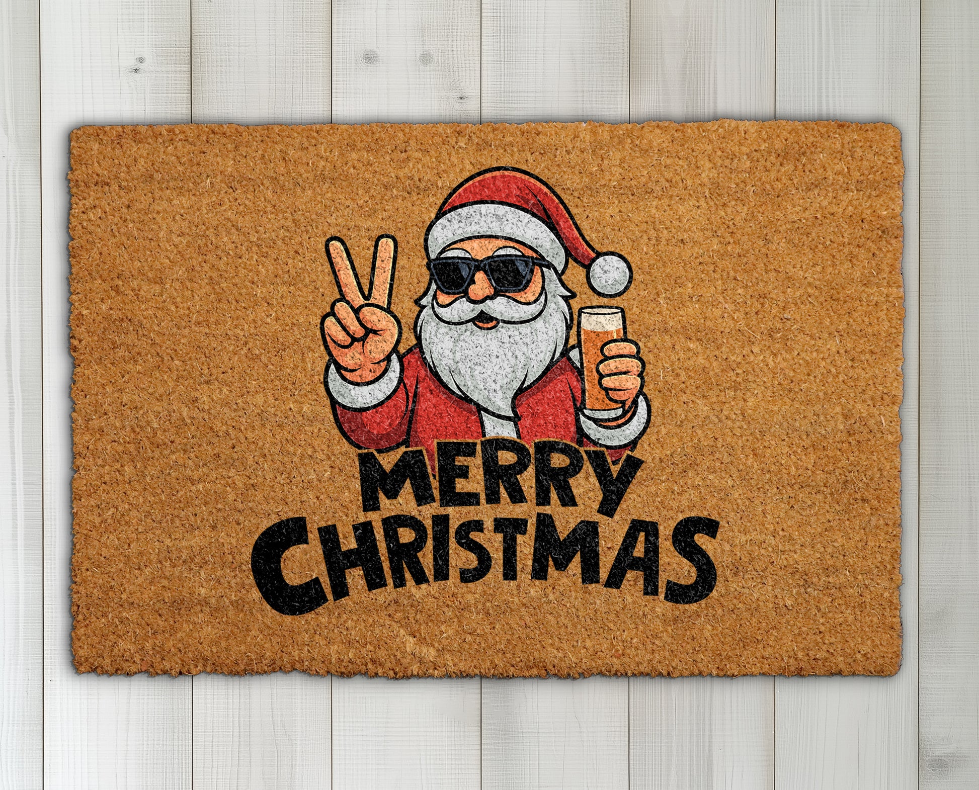 Fun Santa Doormat, Merry Christmas Mat, Beer Santa Home Decor