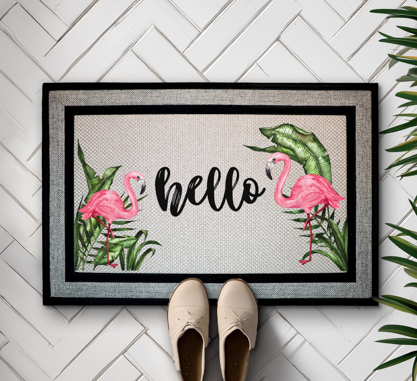 Tropical Leaves Welcome Mat: Summer Front Porch Decor, Cute Housewarming Gift