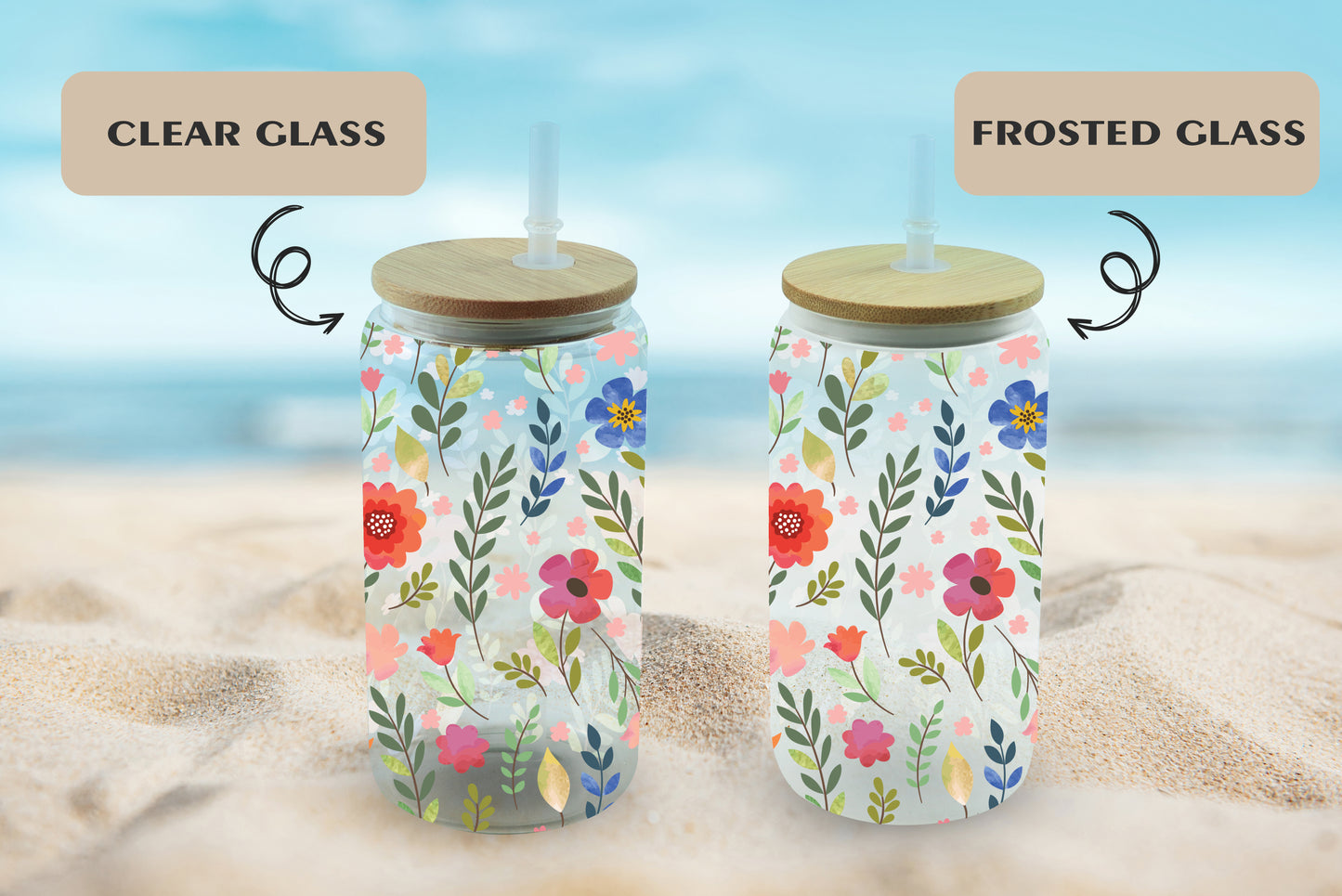Vibrant Floral Can Glass, Aesthetic Wildflower Iced Coffee Cup, Colorful Tumbler