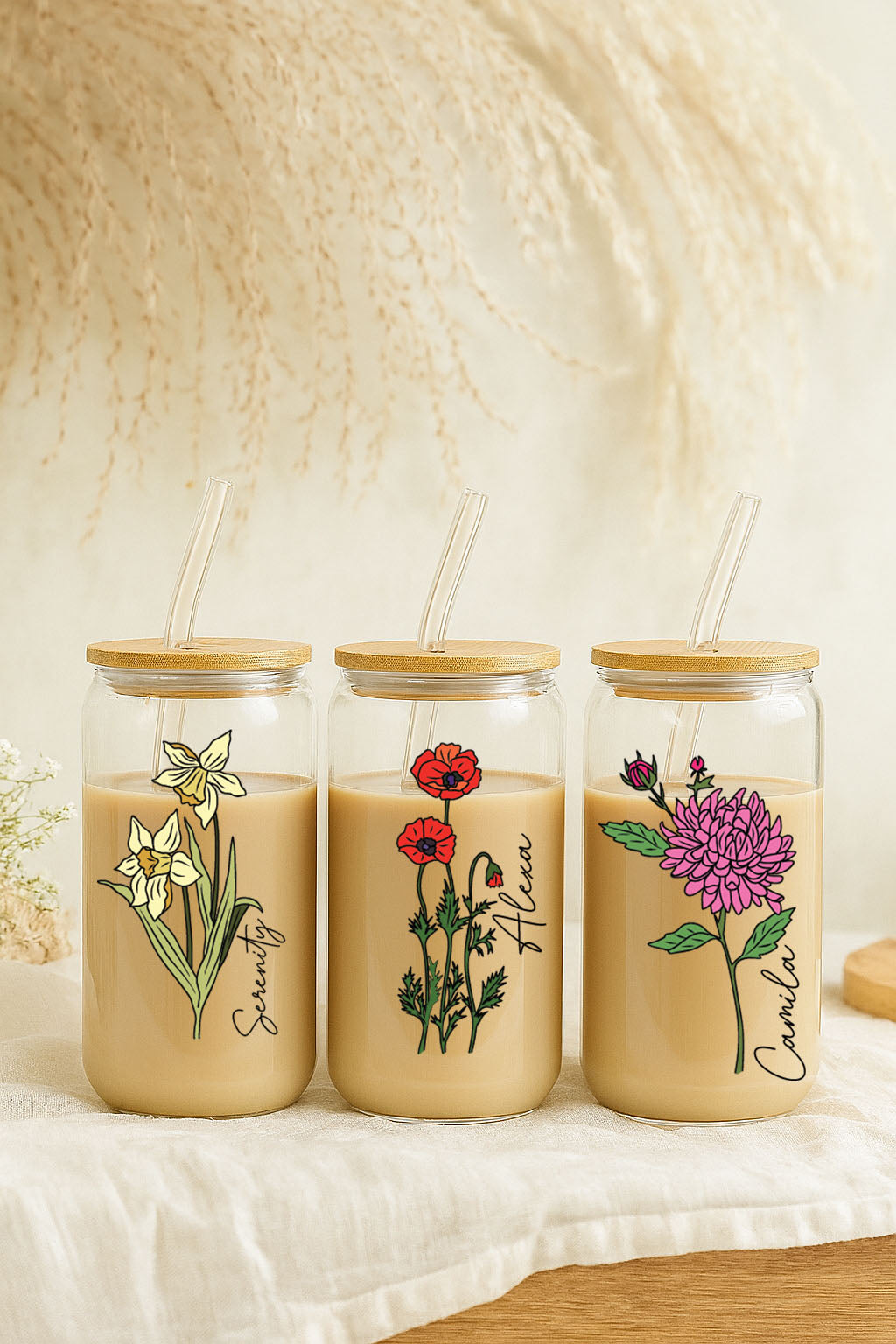 Personalized Birth Flower Tumbler, Colorful Floral Coffee Cup, Stylish Gift